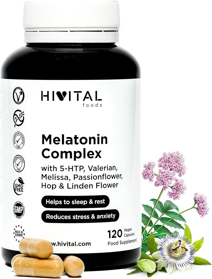 Melatonina Complex: 120 Cápsulas Veganas para un Sueño Reparador y Reducción de Estrés