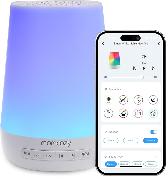 Momcozy Máquina de Ruido Blanco: 34 Sonidos Relajantes para un Sueño Profundo y Reparador